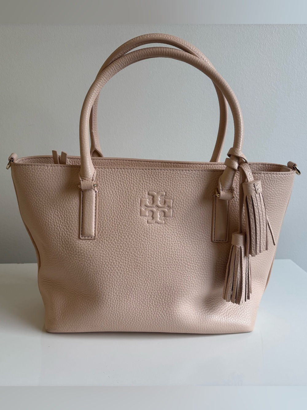 Tory Burch Blush Leather Mules with Gold Zipper Detail